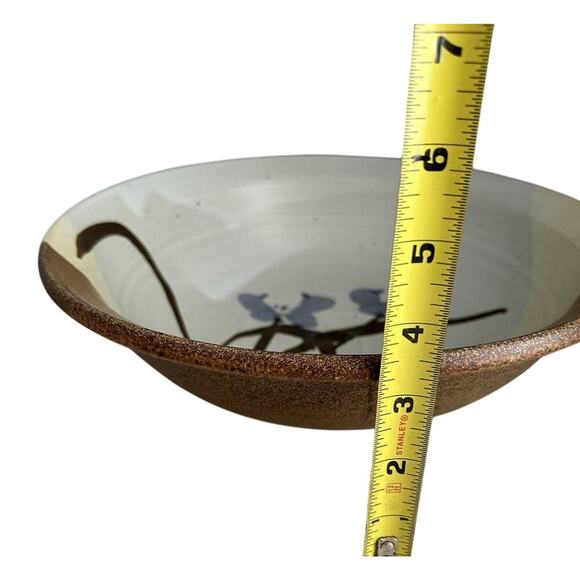 11 1/4” Stoneware Bowl Signed (Gary) Shaffer Blue Flowers Brown Yellow Dish - Picture 4 of 12